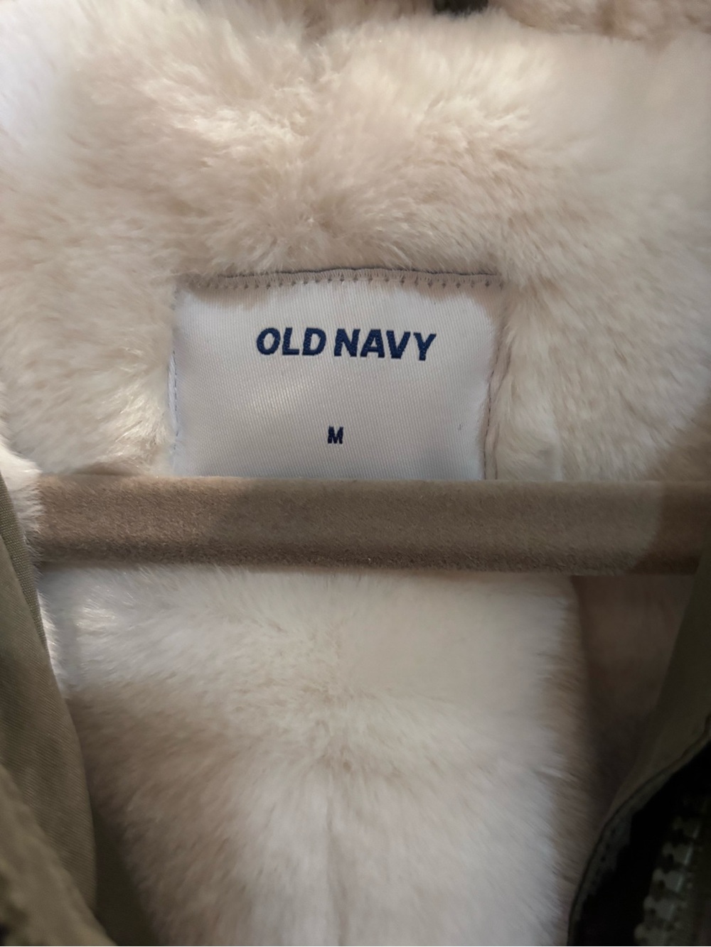 Old Navy Olive Green Hooded Puffer Coat with White Sherpa Lining - Picture 4 of 6